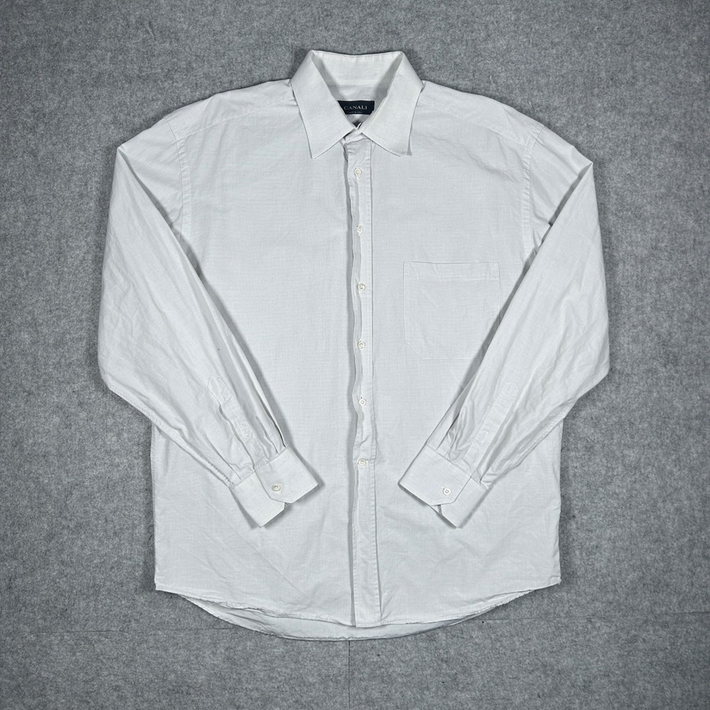 Canali button down shirt mens 17 White Micro Check Dress Shirt Italian Luxury